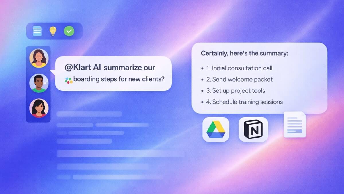 Klart AI answering questions inside Slack