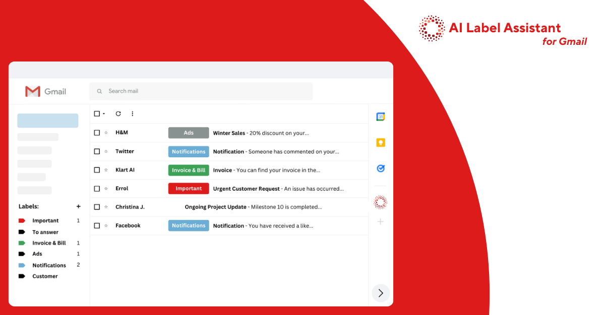 Klart AI Label Assistant analyzing email behavior patterns